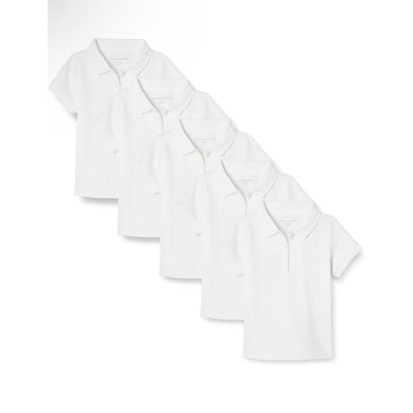 Amazon Essentials Girls' Short Sleeve Uniform Polo Shirts (S) 6-7 White 5-Pack - Picture 1 of 6